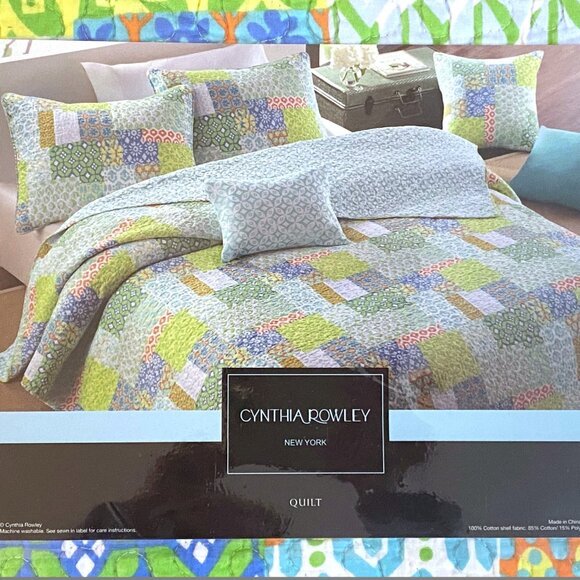 NEW Cynthia Rowley NEW YORK 3 piece Set Bedspread Quilt 2 Shams Patchwork NIP - Picture 2 of 13